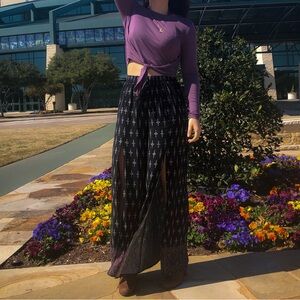 Black boho flowy pants with slits cute drawstring pants